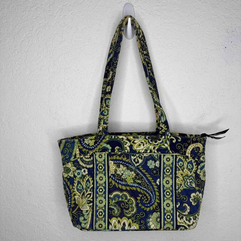 Vera Bradley Quilted Green/Blue Small Shoulder Bag, Boho, Retro, “FLAWED” READ